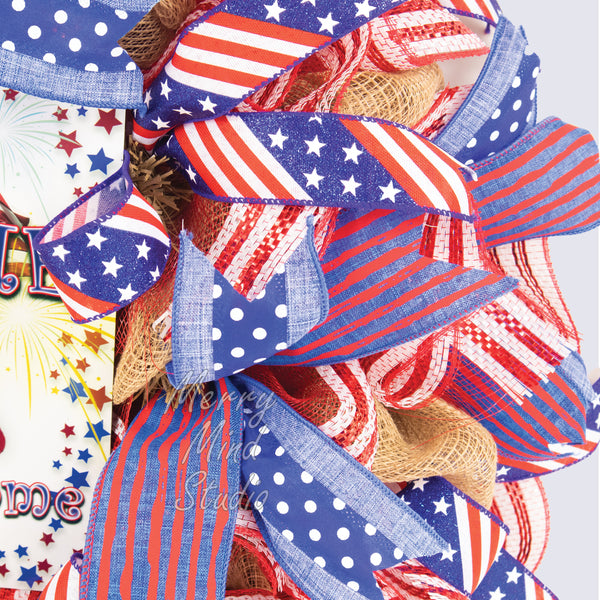 4th of July wreath, patriotic, USA, Gnome sweet gnome,  0327C
