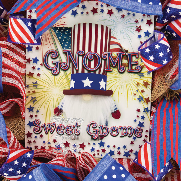 4th of July wreath, patriotic, USA, Gnome sweet gnome,  0327C