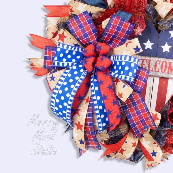 4th of July wreath, patriotic, welcome, USA, farmhouse, 0329A